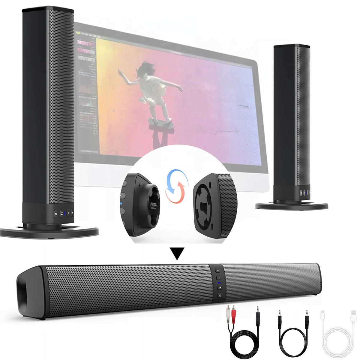 Portable Surround Speaker Sound Bar TV Home Theater Detachable