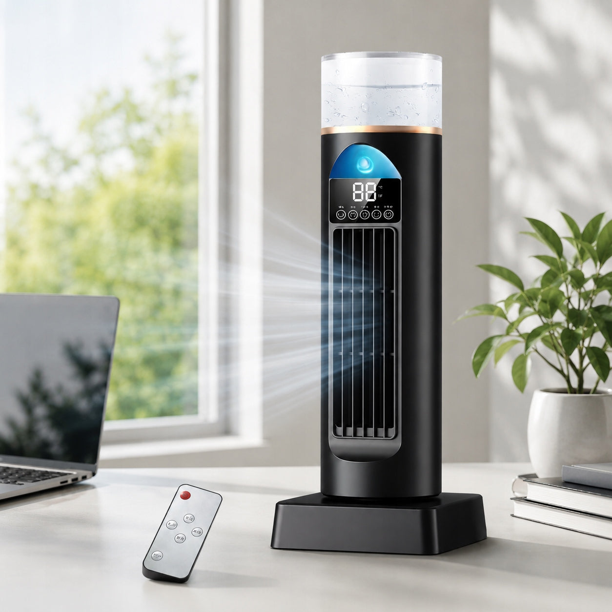 Portable Tower Air Cooler Fan with Remote, Humidifier,Timer, 6 Speeds Black Manufacturer code 4038727613506