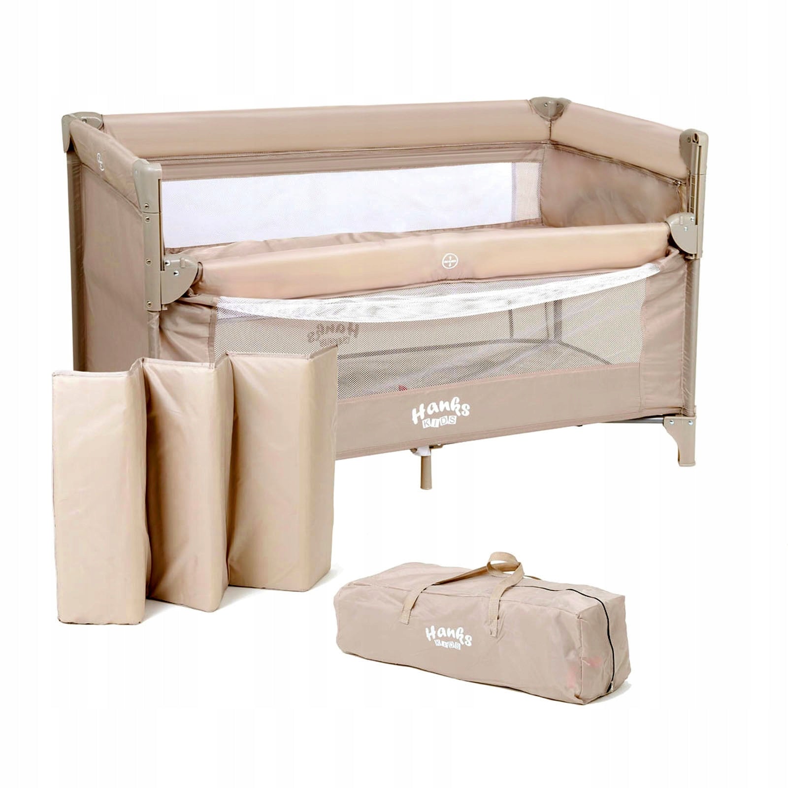 Portable Travel Cot Two-Tier Lowered Side Beige Mosquito Net Packaging status original