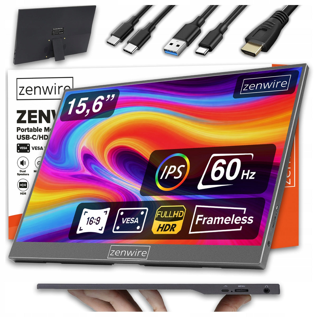 Portable USB-C Full HD 1920x1080 IPS HDR HDMI Monitor for Laptop 15.6 inches