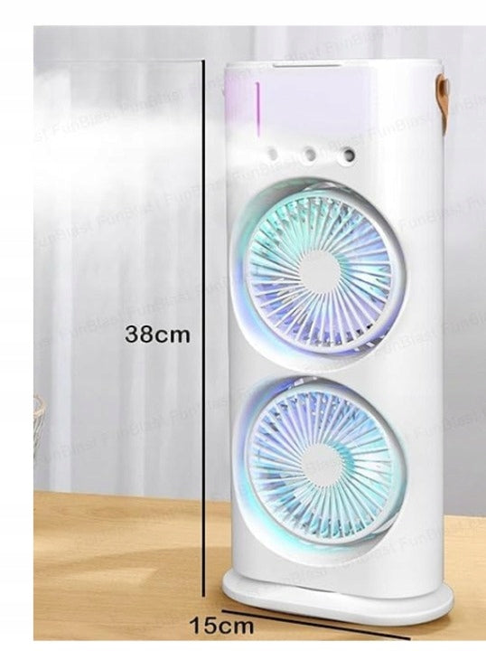 Portable USB Fan with Water Mist Function – Double Sided Cooling Manufacturer code Przenośny Wentylator z Funkcją Mgiełki Wodnej