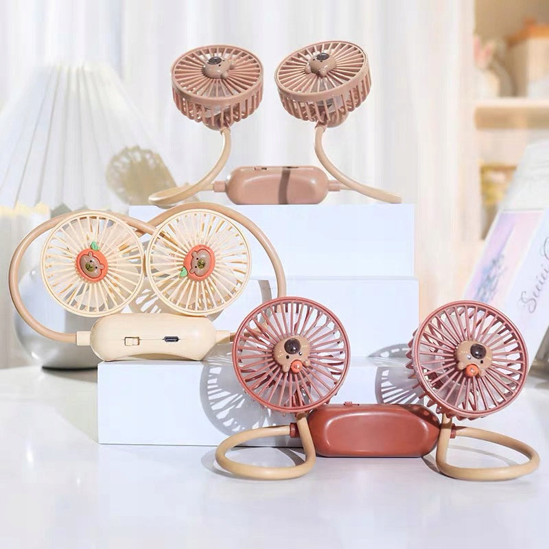 Portable USB Neck Fan, Cute Windmill with 2 Speeds Dominant color blue