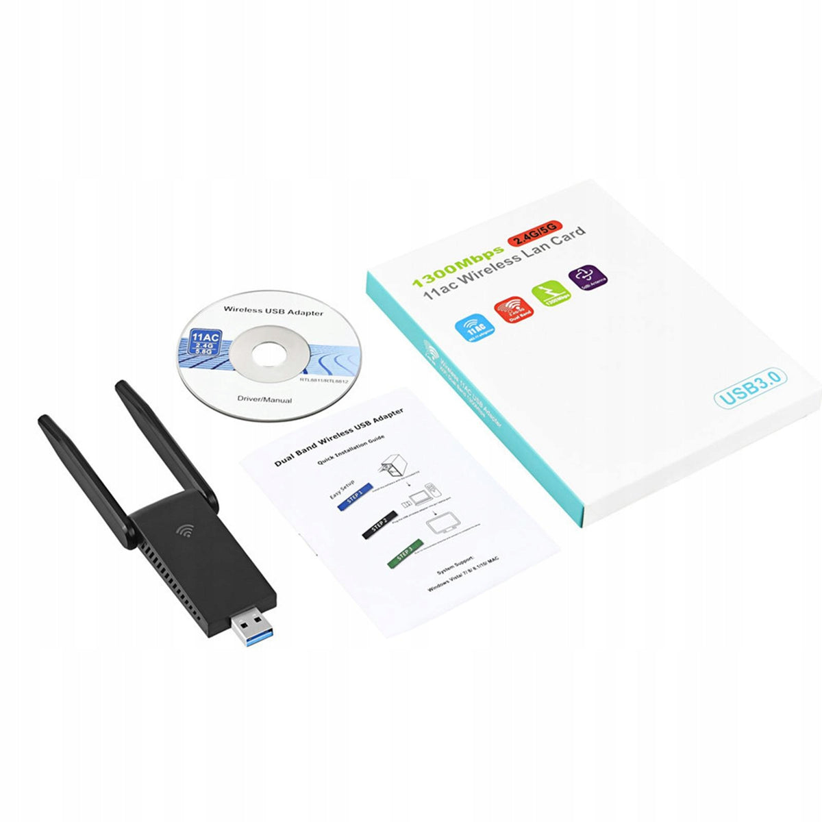 Portable USB Wifi Network Card 1200mbps Dual 5dbi Antenna Adapter Dongle Packaging status original