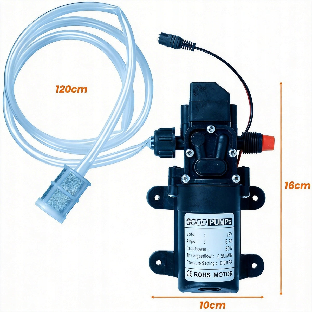 Portable Water Pump Pressure Washer 12V 100W +Accessories Operating pressure 10 bar
