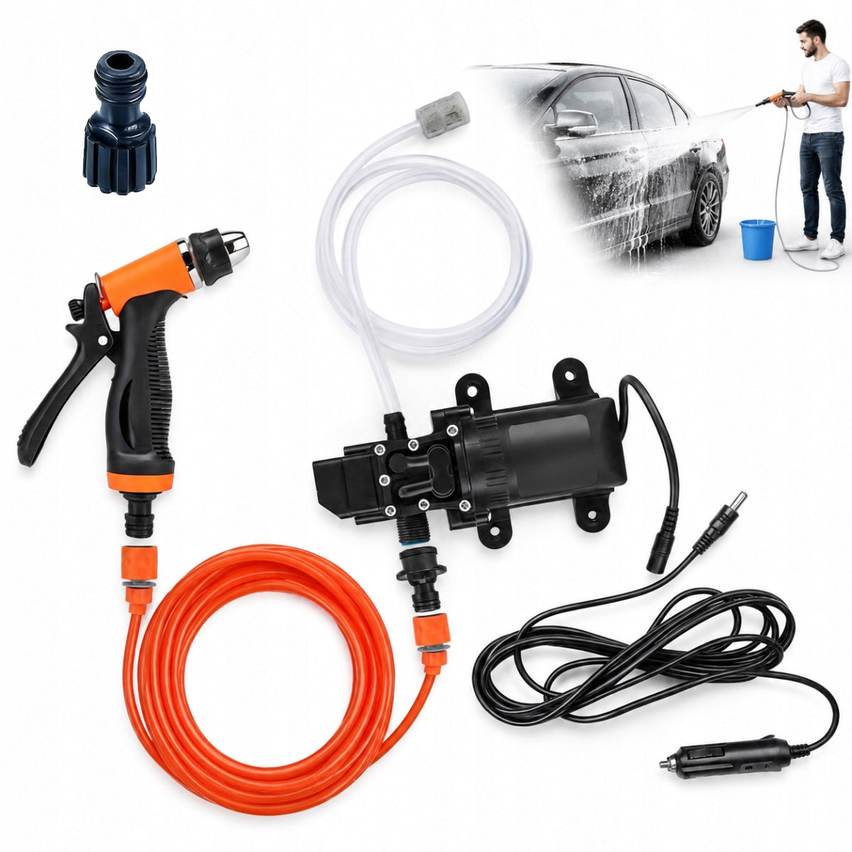 Portable Water Pump Pressure Washer 12V 100W +Accessories