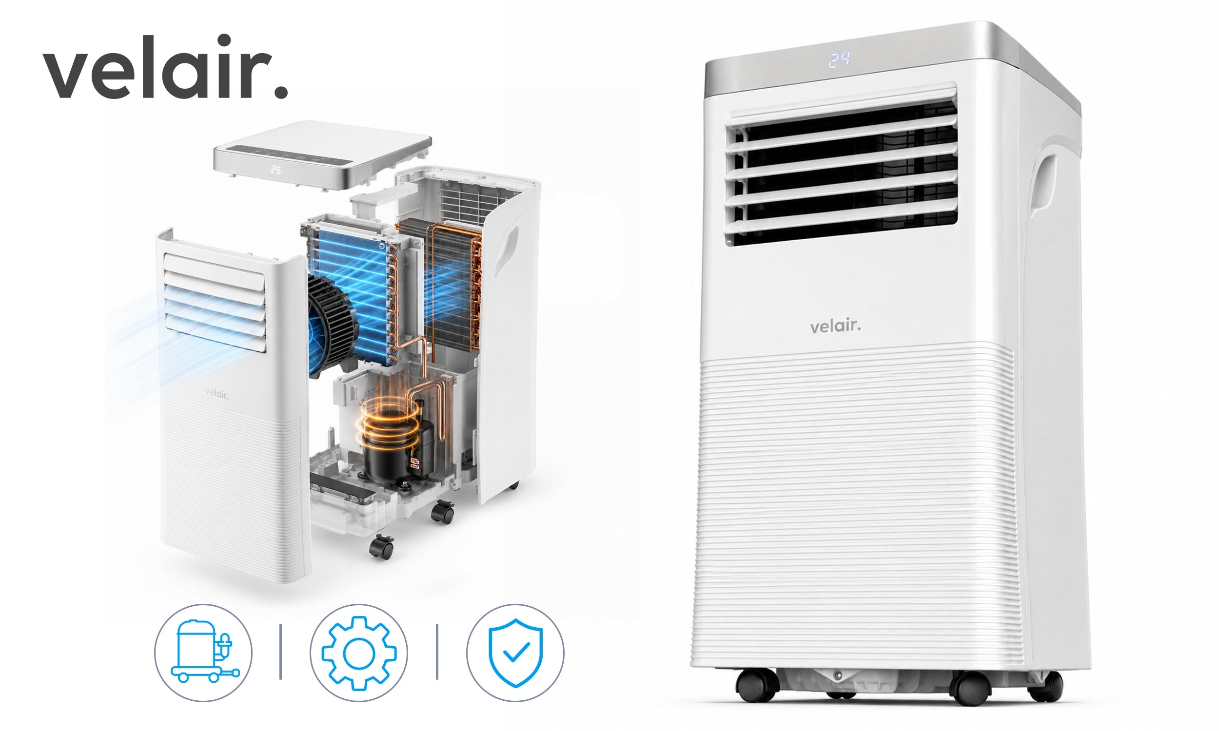 Portable air conditioner VELAIR OPTI X 3KW Dehumidifier WiFi 24L/24H Dominant color white