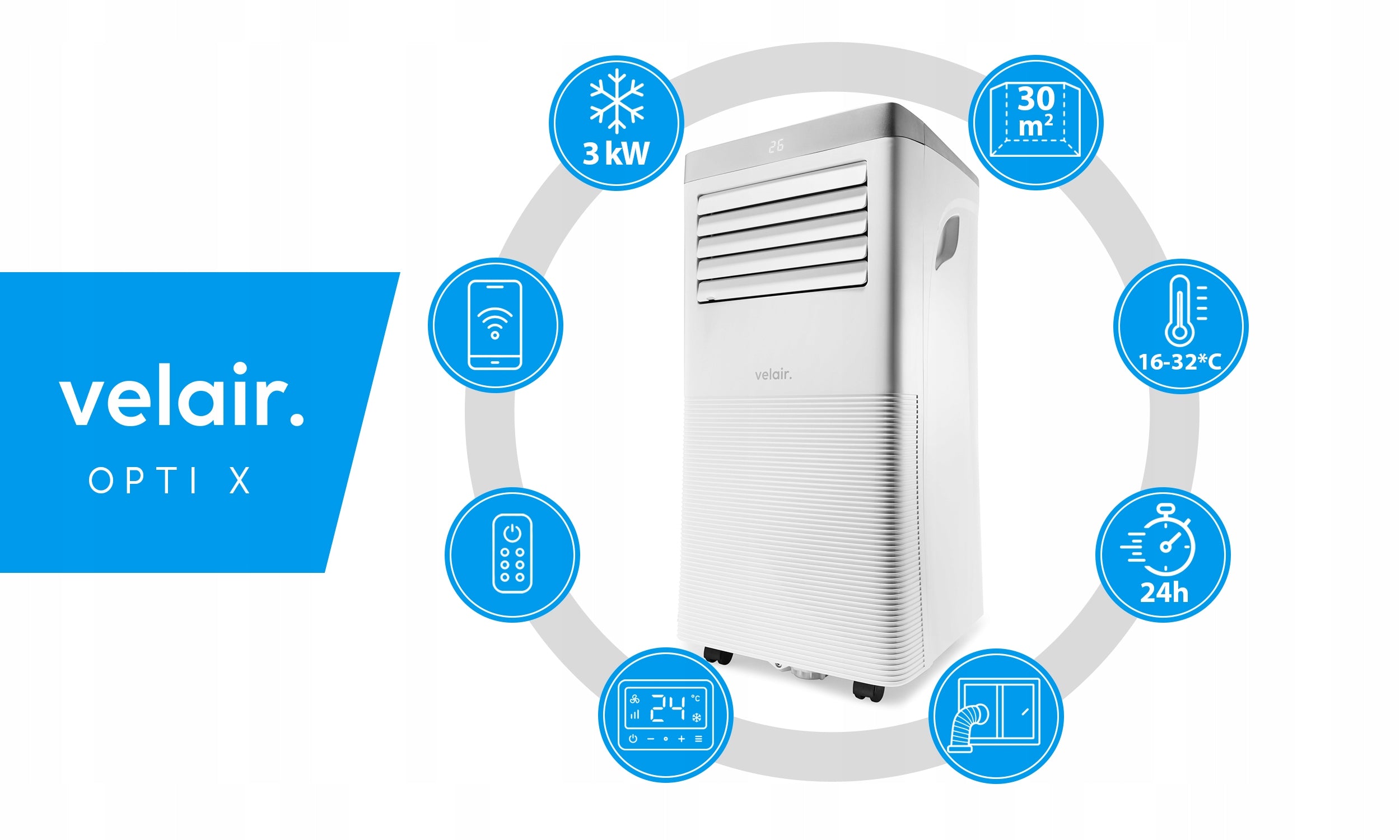 Portable air conditioner VELAIR OPTI X 3KW Dehumidifier WiFi 24L/24H Packaging status original