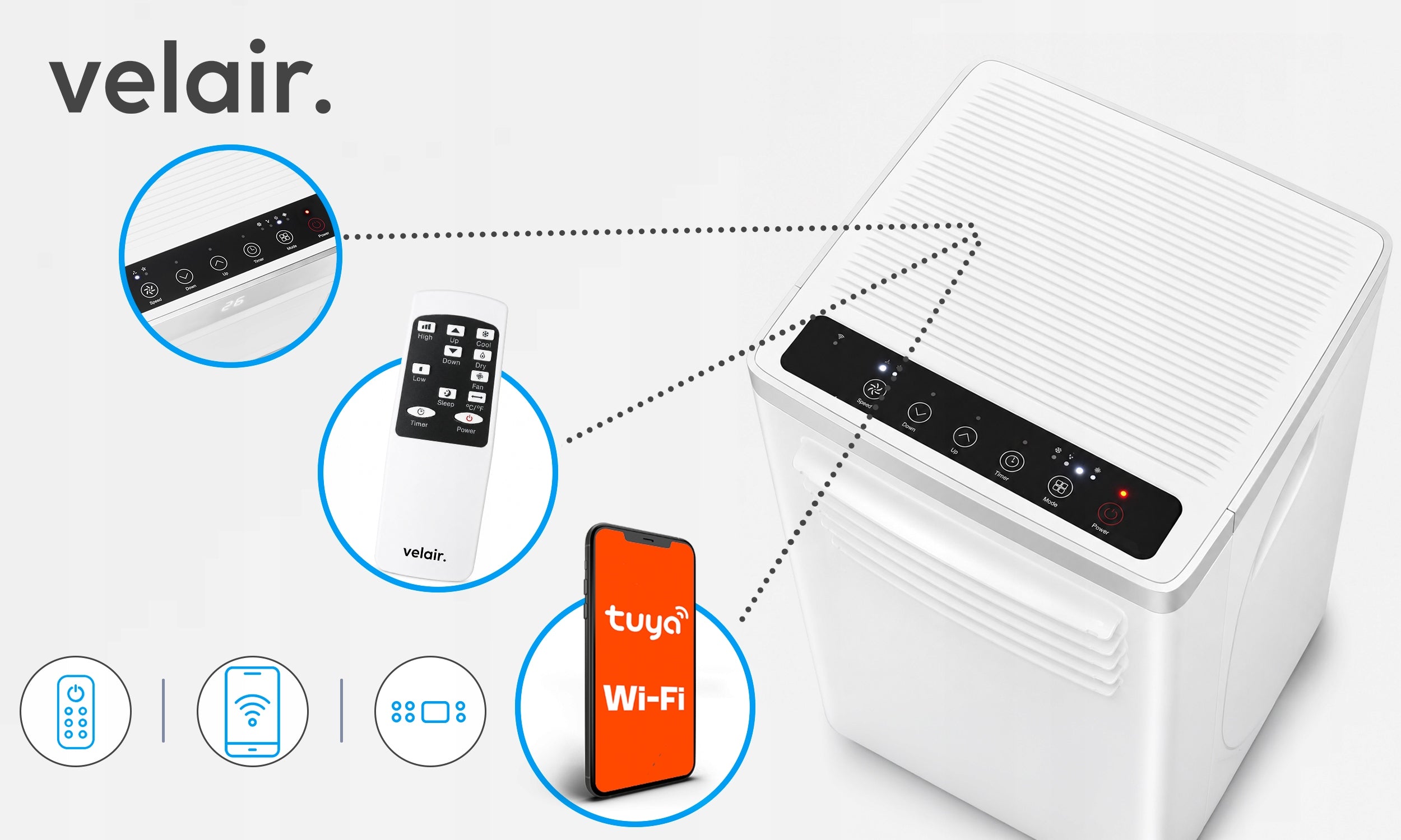 Portable air conditioner VELAIR OPTI X 3KW Dehumidifier WiFi 24L/24H Power 3000 W
