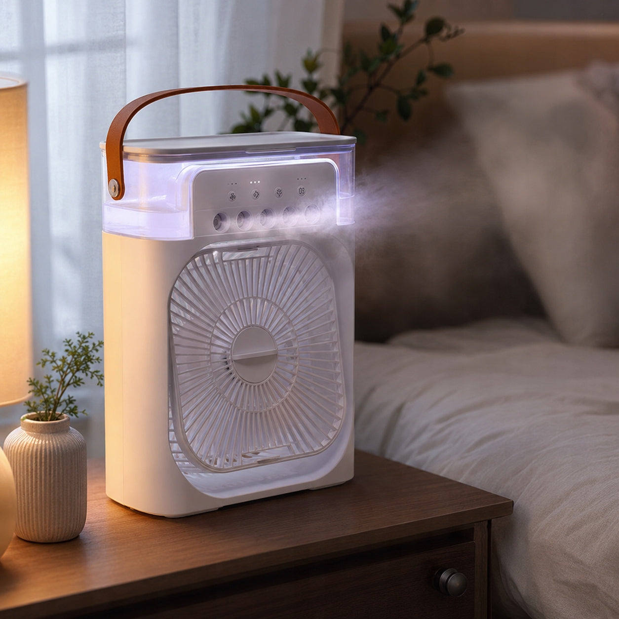 Portable air conditioner and air cooler, 600 mL, plug-in fan Dominant color white