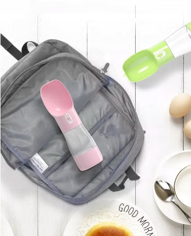 Portable bottle, drinker, water bottle with dog bowl Material made from a synthetic material