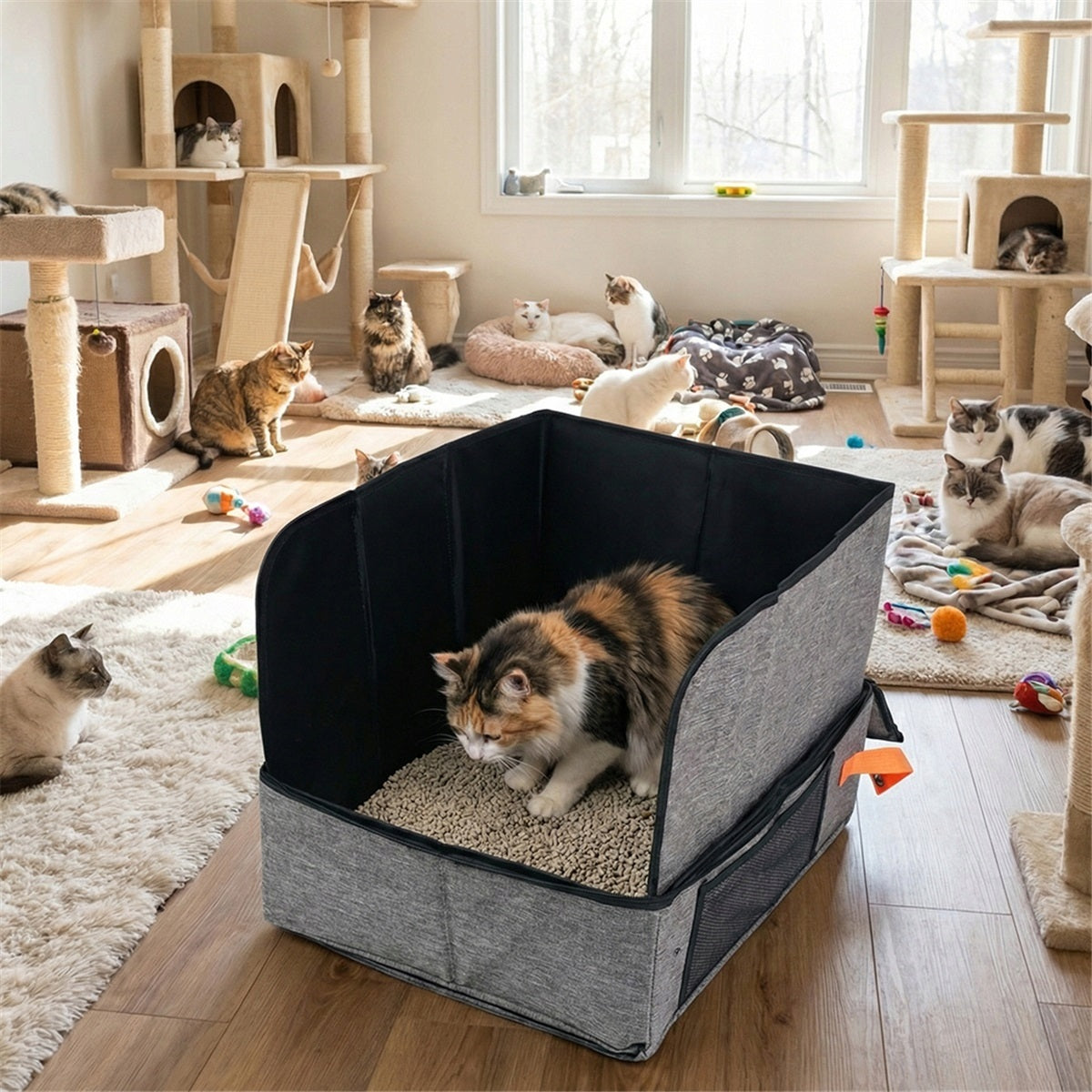 Portable cat litter box with anti-splash partition Color gray