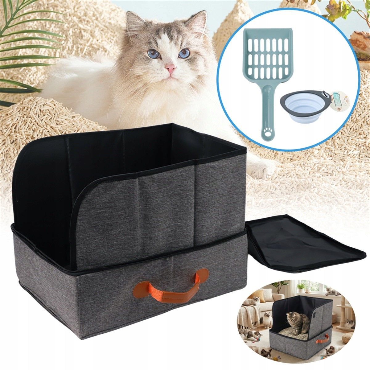 Portable cat litter box with anti-splash partition Manufacturer code Przenośna kuweta dla kota