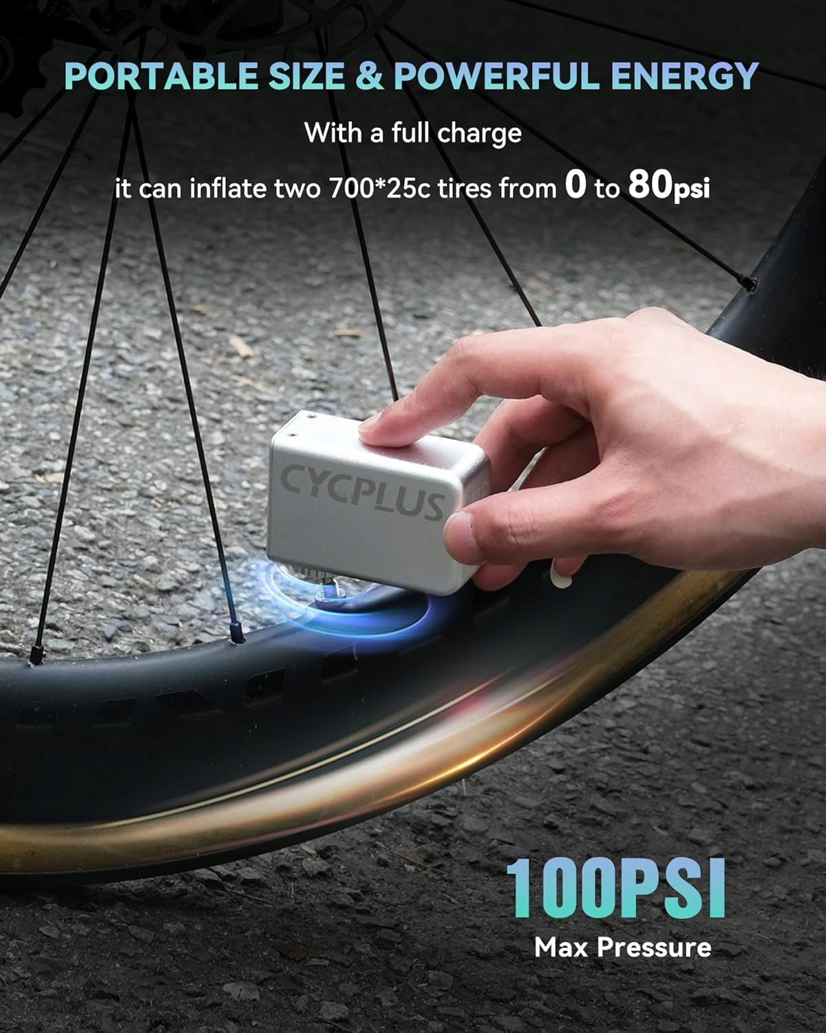 Portable electric bicycle pump CYCPLUS 100 psi, very small Manufacturer code CYCPLUS