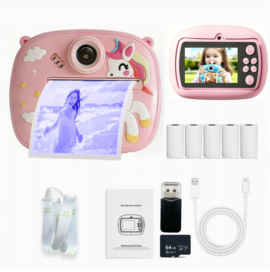 Portable instant camera for kids, color photos64GB +Game