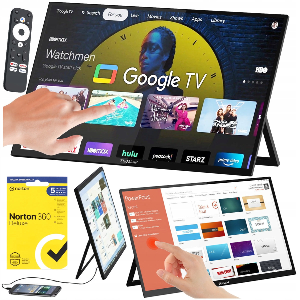 Portable monitor FOR PHONE LAPTOP TOUCH 18,5" GOOGLE TV ZEUSLAP NORTON