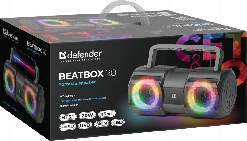 Portable speaker Defender BEATBOX WIRELESS BLUETOOTH 20W LED black Brand Defender