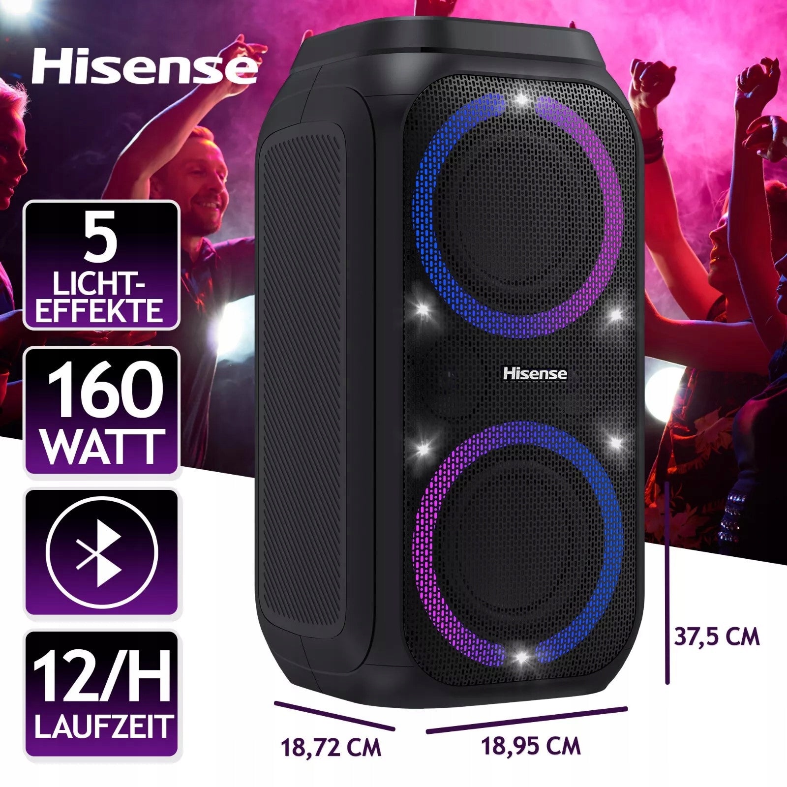 Portable speaker Hisense Party Rocker HP160 black 160 W Packaging status original