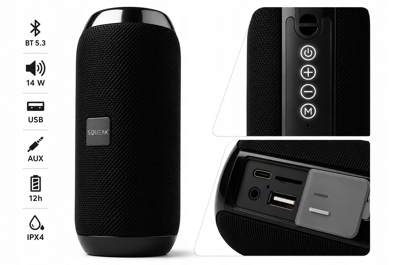 Portable speaker SQUEAK Jet Bluetooth 5.3 14W TWS mobile tube battery 12h