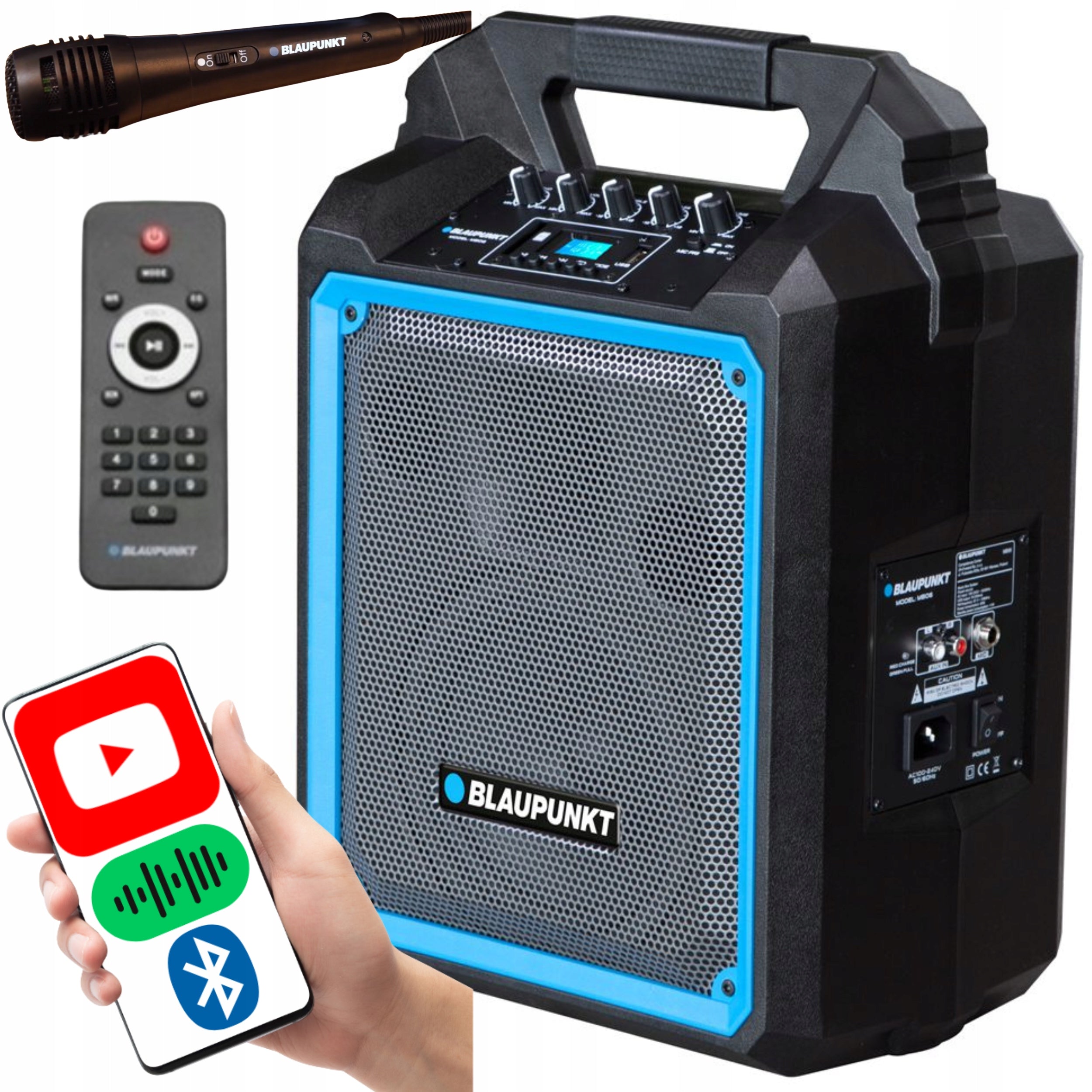 Portable speaker column Blaupunkt MB06 Bluetooth karaoke microphone remote control