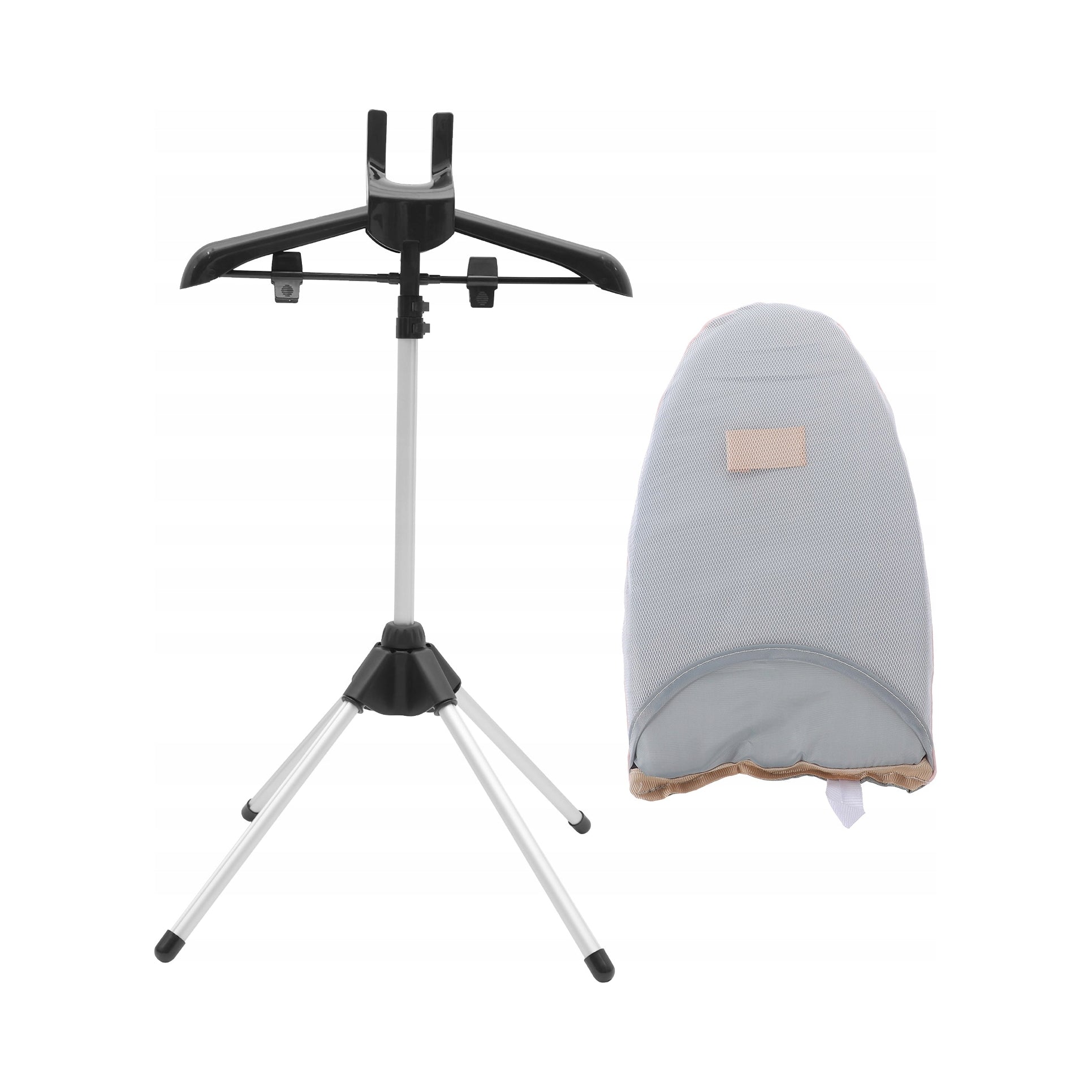 Portable steamer clothing stand with ironing handle, folded Dominant color black