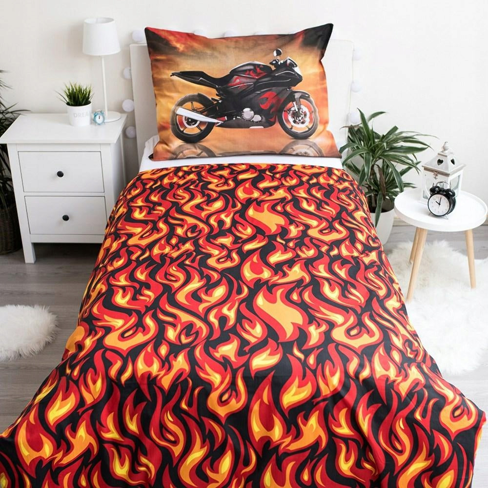 Zweiseitiges Bettwäscheset für Kinder, Motorrad, Rot, 140 x 200, 2-teilig 