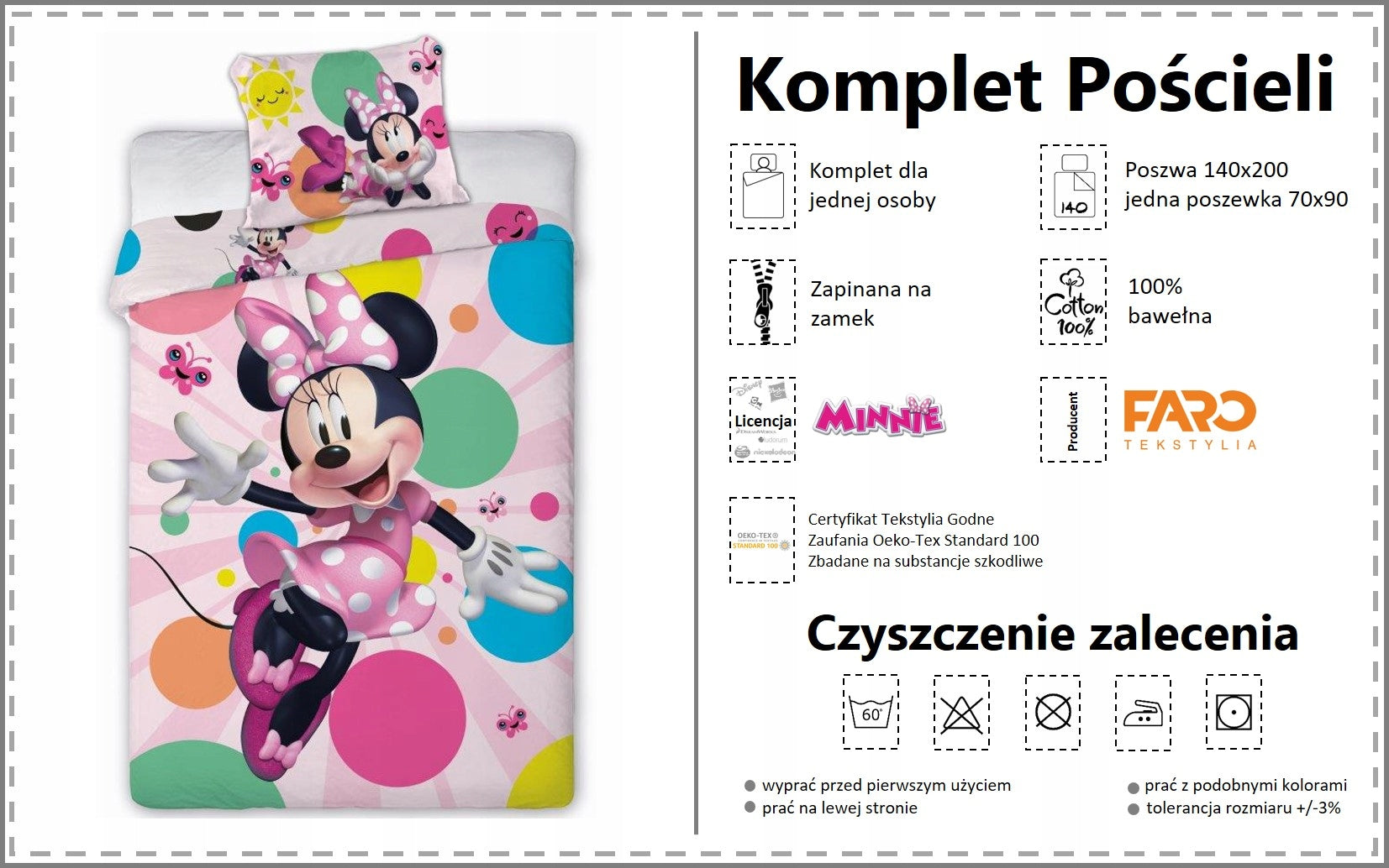 Vaikiškas patalynės komplektas Minnie Mouse 140x200, 2 dalių