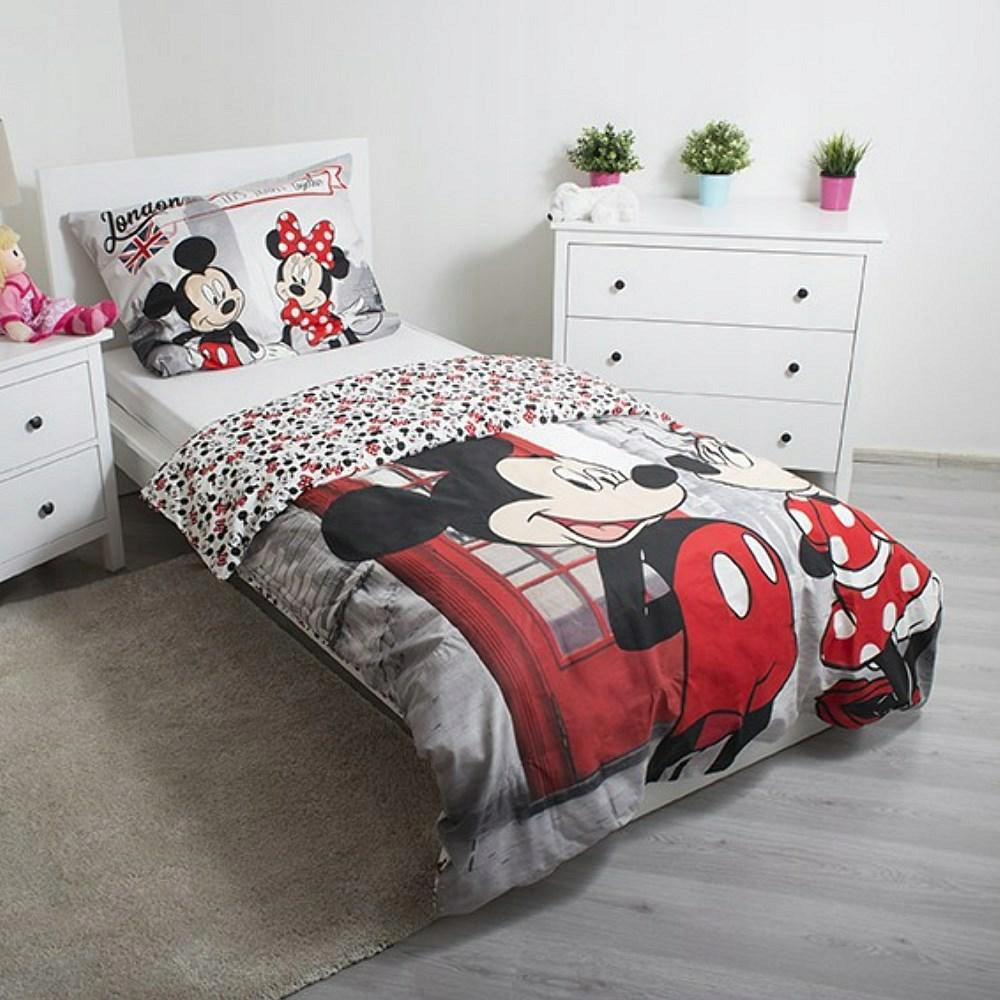 Bettwäscheset Minnie &amp; Mickey 140 x 200 cm + Kissenbezug 70 x 90 cm 
