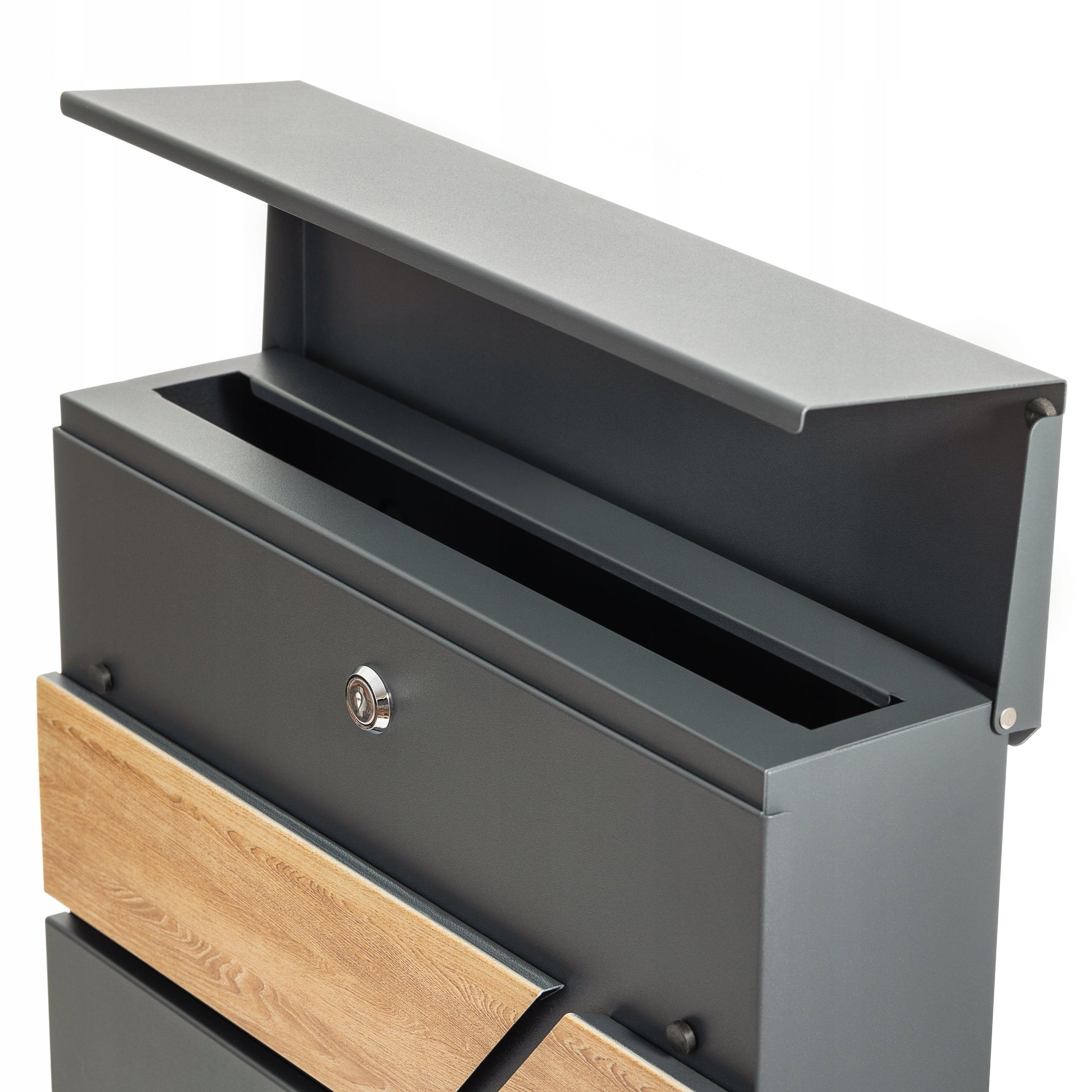 Postal Letterbox with Address Inscription House Number IMITATION WOOD Color gray