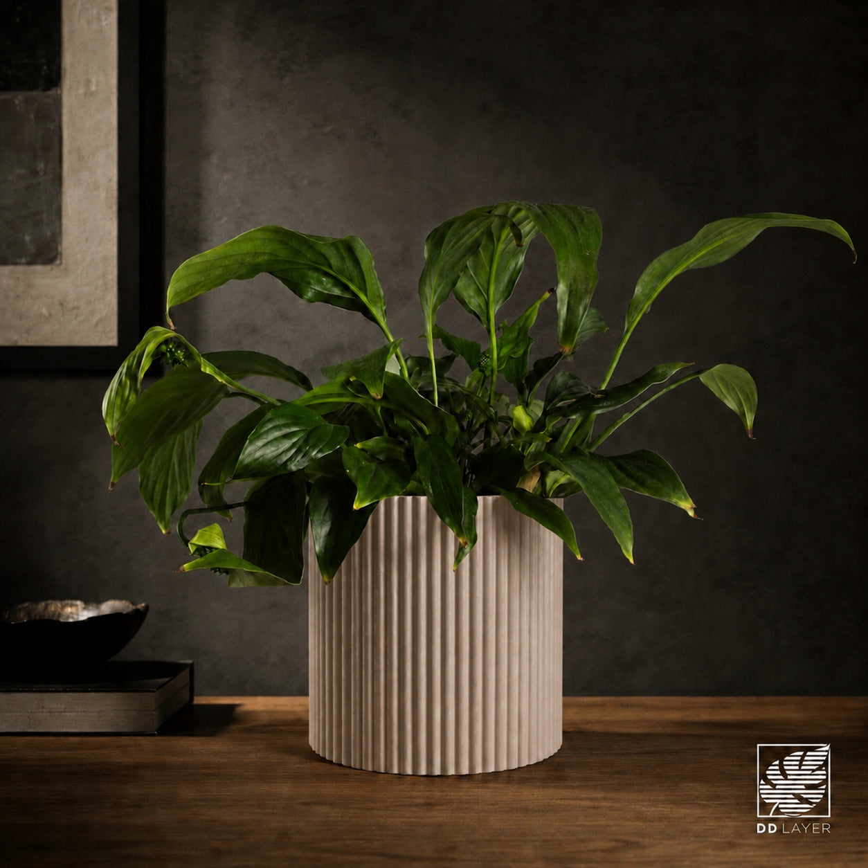 Pot cover 10 cm grooved fluted light coffee beige matte 3D printing Manufacturer code DDL-RIBBED-10_COFFEE