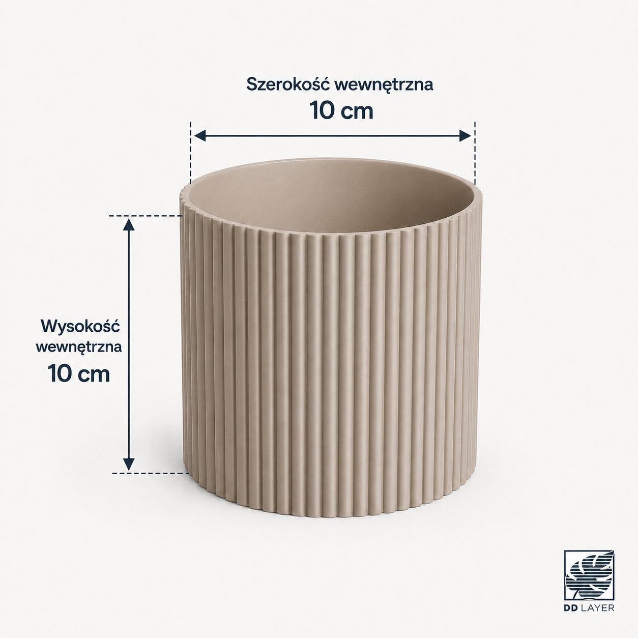 Pot cover 10 cm grooved fluted light coffee beige matte 3D printing Material synthetic material
