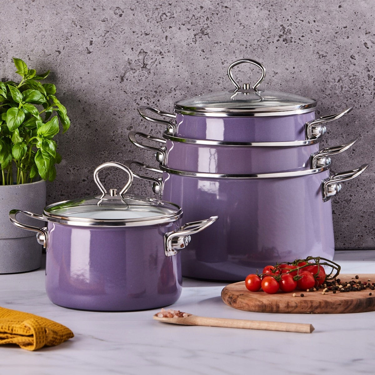 Pots induction set of enamel pots Altom Design Isidore heather 8 el Packaging status original