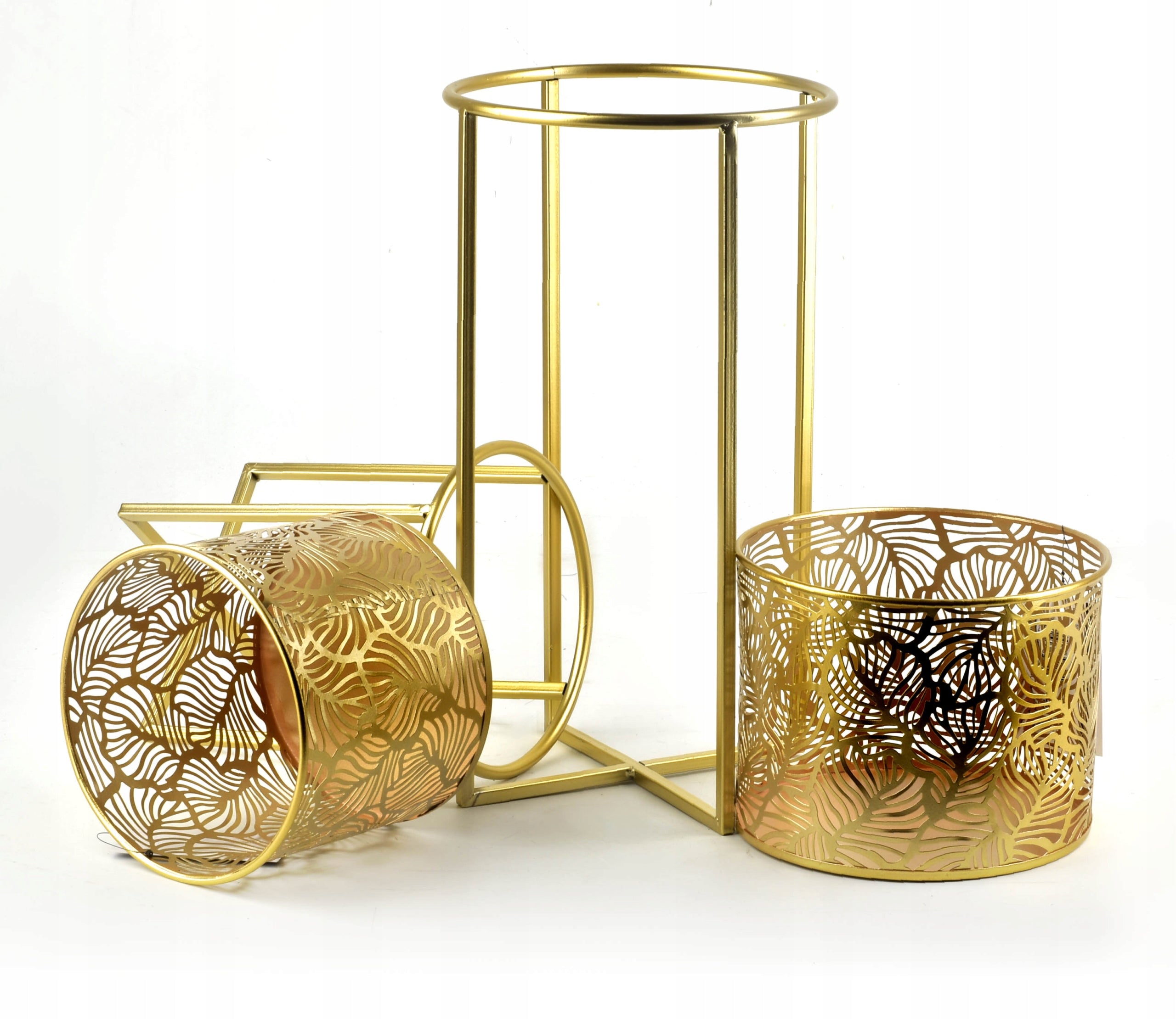 Pots openwork leaves set of 2 casings stand gold Maximum width 20 cm