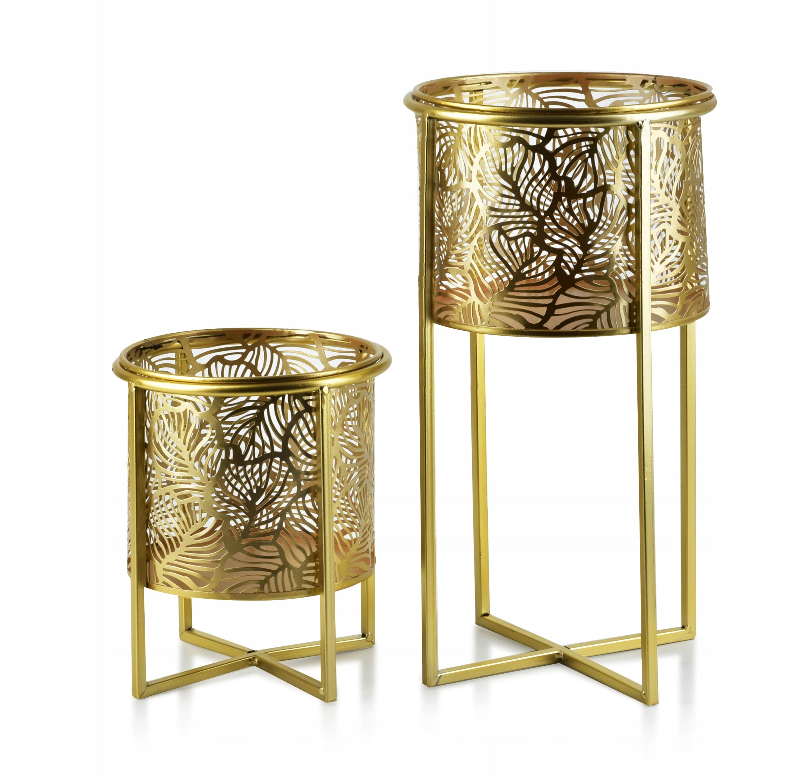 Pots openwork leaves set of 2 casings stand gold
