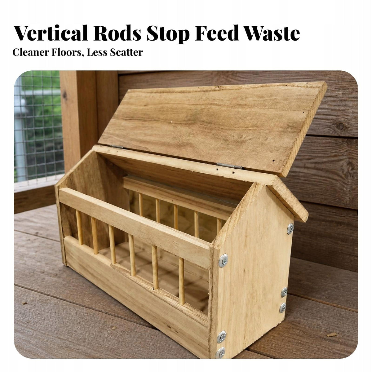 Poultry Automatic Feeder for Pigeons Aviary Backyard Solid Wood Trough Packaging status original