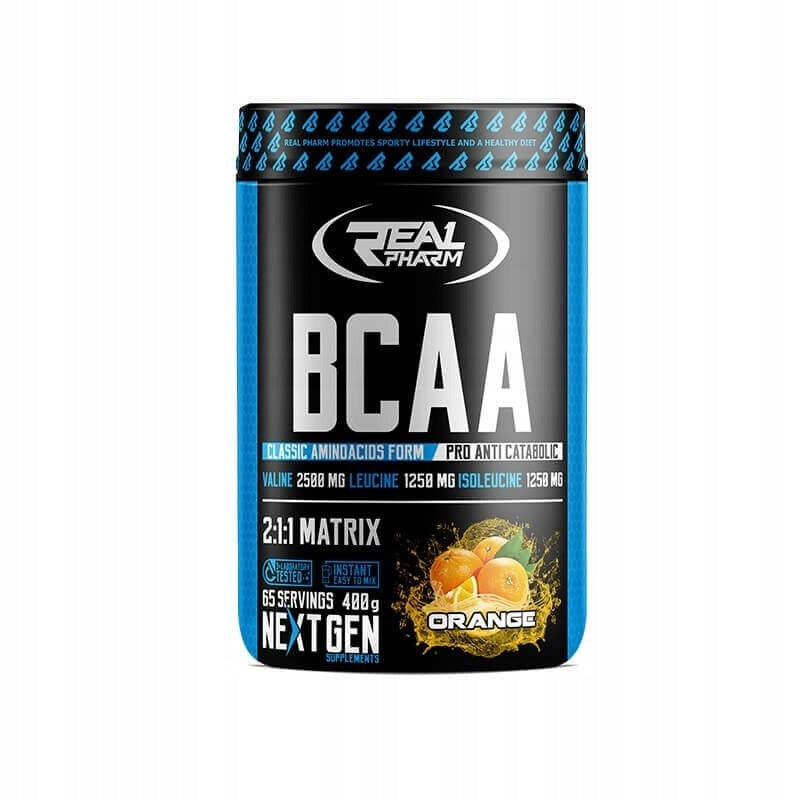 Powder BCAA Real Pharm BCAA 400g Real Pharm 400 g orange Expiration date at least six months from the date of purchase