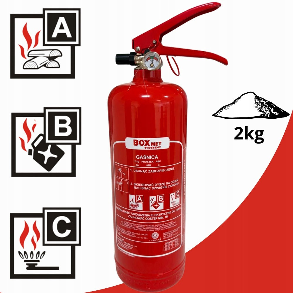 Powder Fire Extinguisher 2kg ABC Home Car CNBOP Legalization 2027 Manufacturer code BX-GP-2XABC