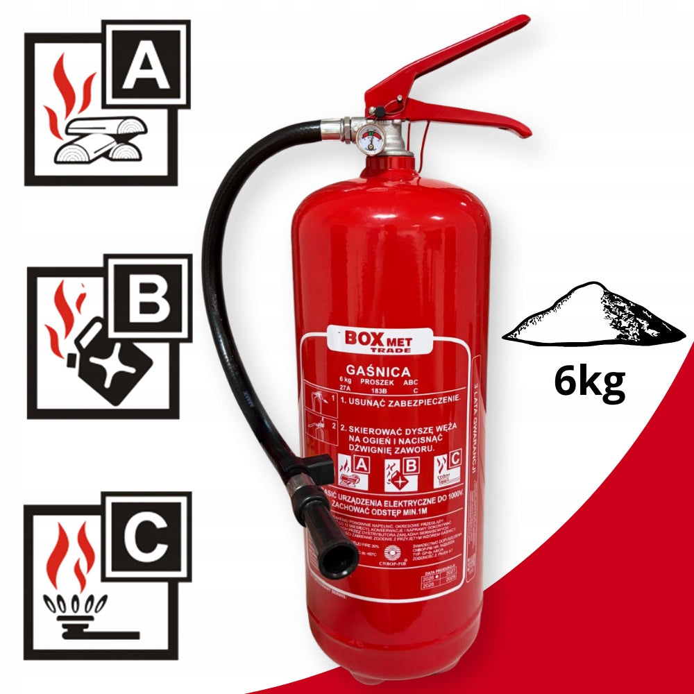 Powder Fire Extinguisher 6kg Gp-6x ABC + Steel Handle Production 2026r + ISO Mark Packaging status original