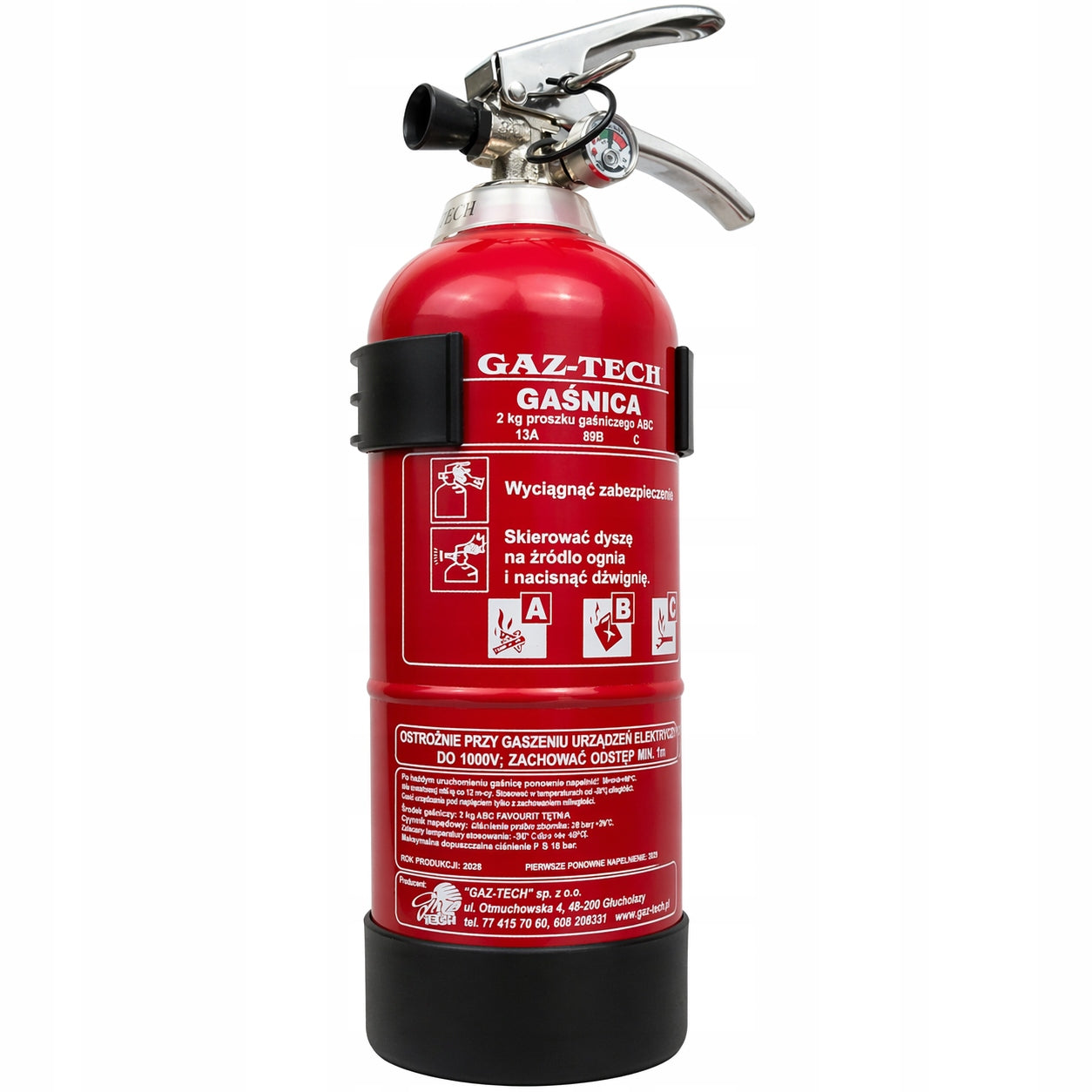 Powder Fire Extinguisher Gaz-Tech GP-2X ABC 2KG with Hanger Pressure Gauge Prod. 2026r Manufacturer code 5904730259026
