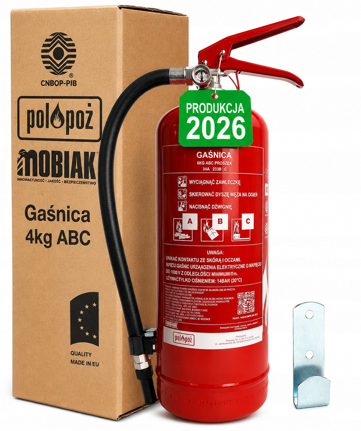 Powder fire extinguisher 4kg GP4x ABC hanger certificates