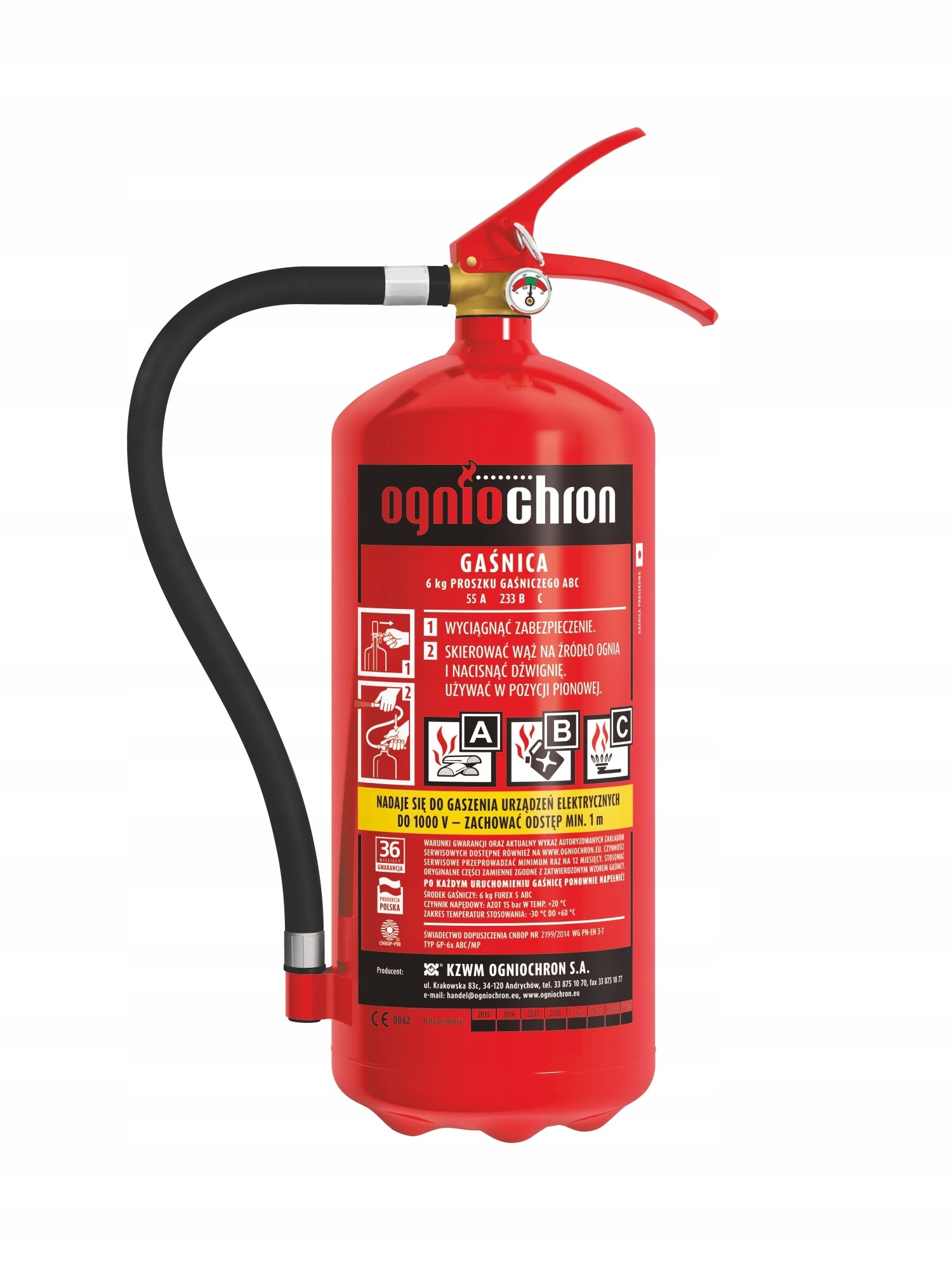 Powder fire extinguisher 6kg ABC GP-6X, KZWM Ogniochron