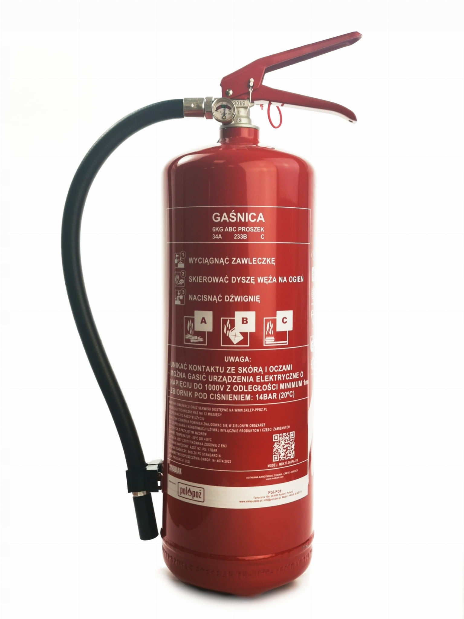 Powder fire extinguisher Gp-6x Abc 6 kg + Handle Mobiak Steel PRODUCTION 2026r Manufacturer MOBIAK