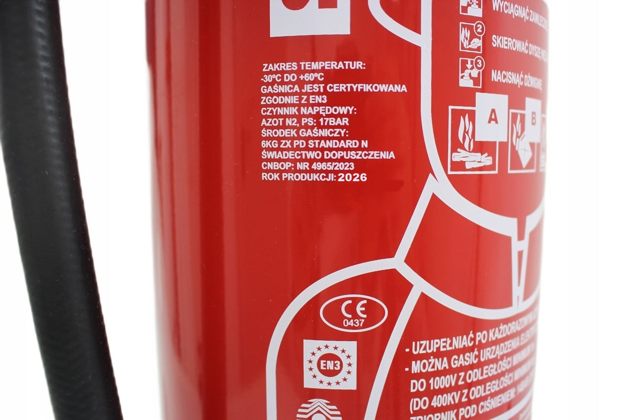 Powder fire extinguisher Gp-6x Abc 6 kg + Handle Mobiak Steel PRODUCTION 2026r Manufacturer code GP-6x ABC