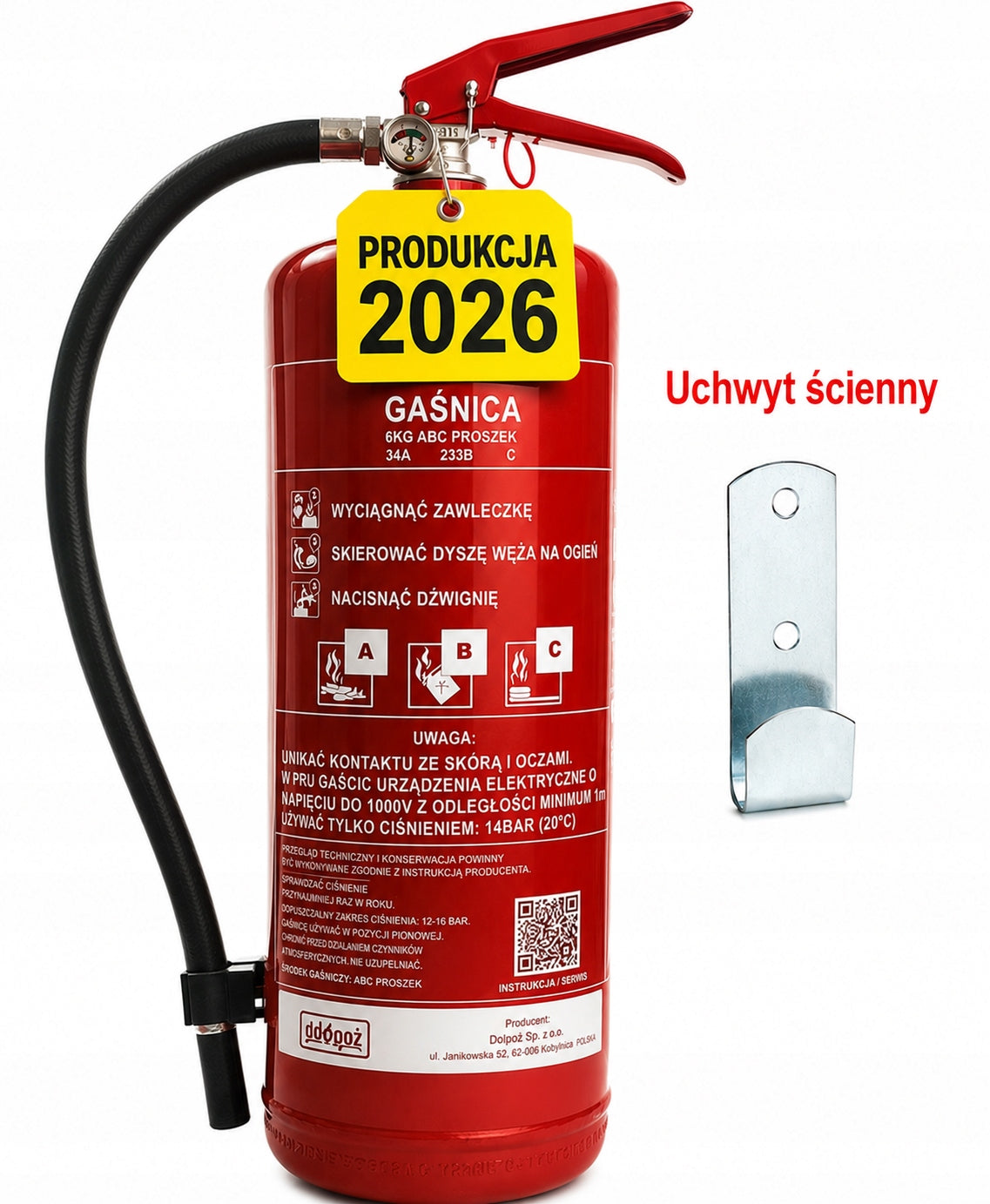 Powder fire extinguisher Gp-6x Abc 6 kg + Handle Mobiak Steel PRODUCTION 2026r