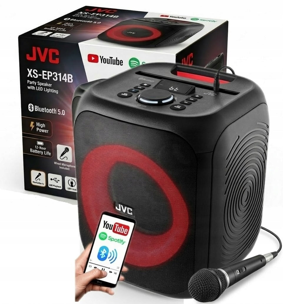 Power Audio JVC PartyBox 80W Bluetooth Karaoke LED TWS Portable Speaker