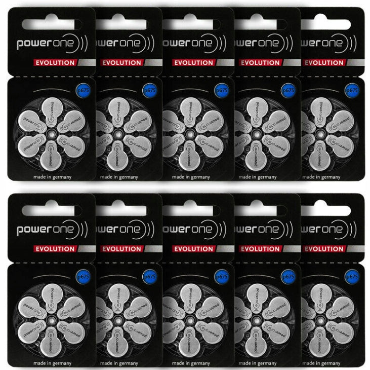Power One Evolution Hearing Aid Batteries 675 Pack of 60
