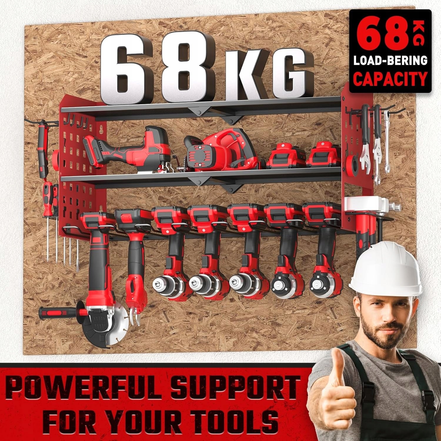 Power Tool Hanger 3 Levels 7 Wall Drills Red Brand no brand