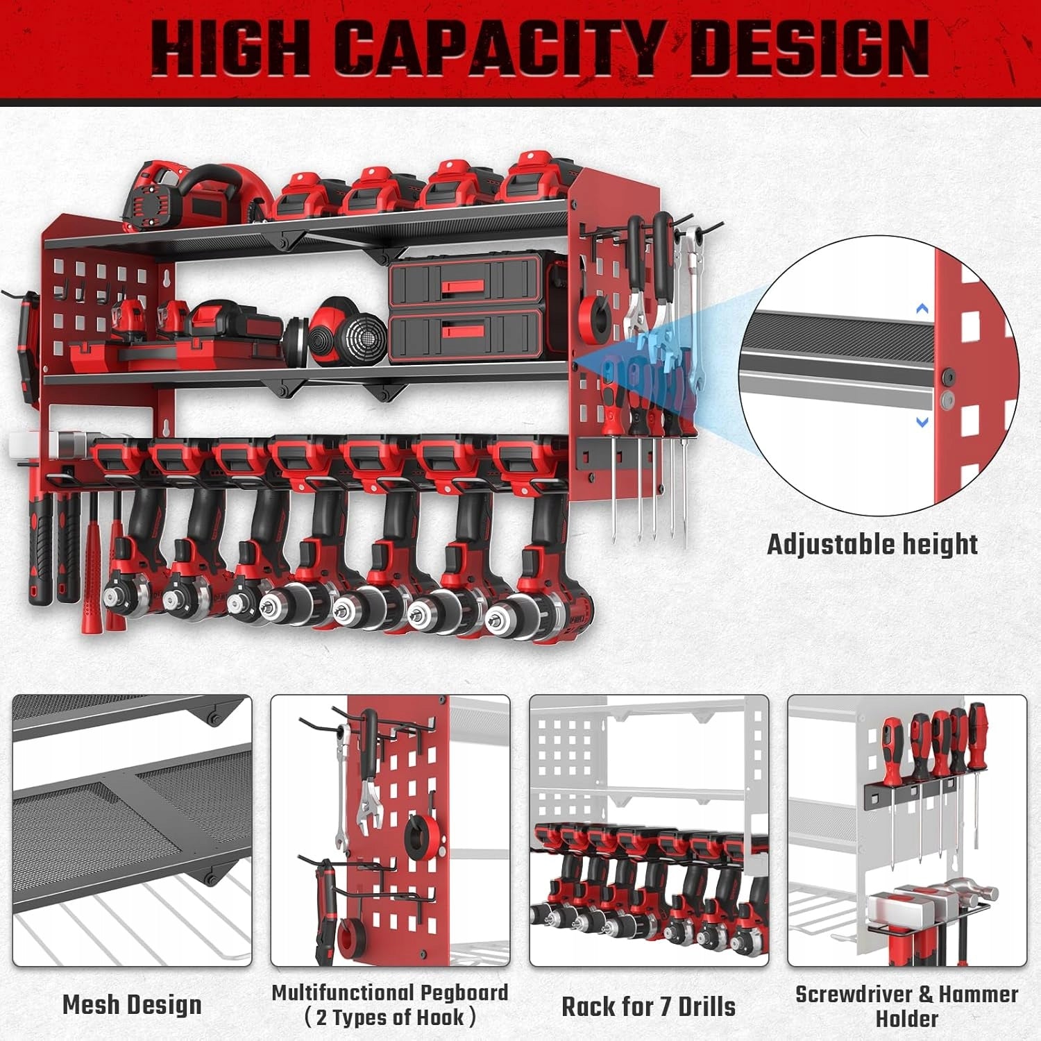 Power Tool Hanger 3 Levels 7 Wall Drills Red Kind other