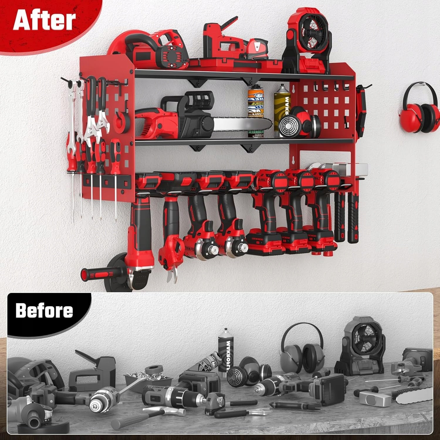 Power Tool Hanger 3 Levels 7 Wall Drills Red Product width 64 cm