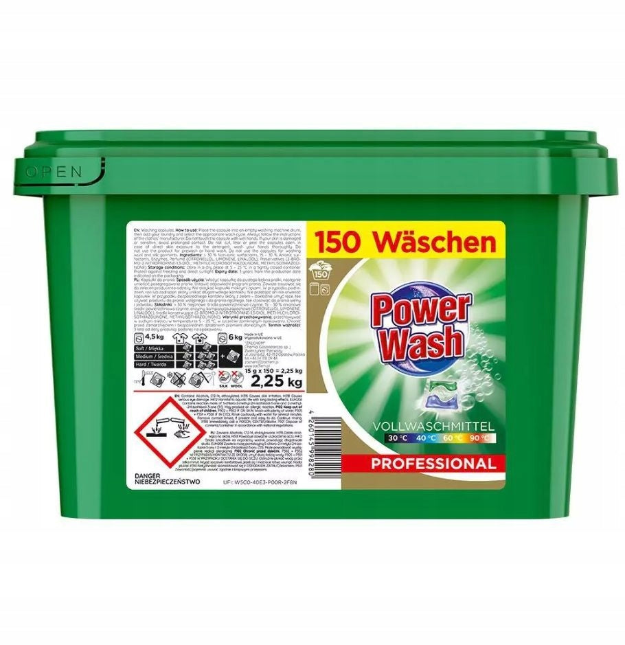 Power Wash capsules for washing white and colored fabrics Universal 150 pcs