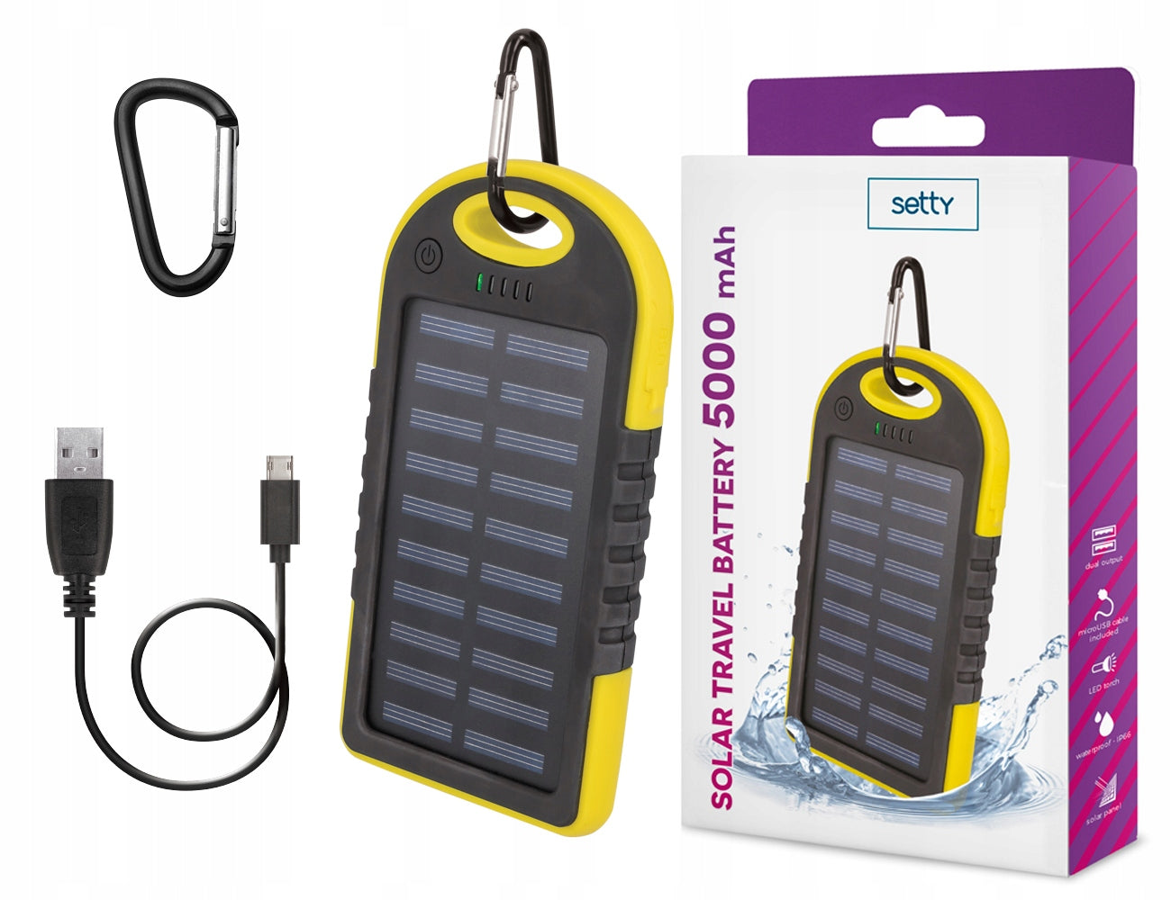 Aufladbares Solar-Backup-Netzteil von Setty, 5000 mAh, Gelb 
